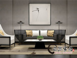 新中式禅意布艺懒人沙发床后现代实木双人沙发小户型客厅仿古家具
