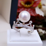 正品正圆天然淡水珍珠戒指 925银镶嵌锆石 送女友礼物