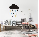 北欧ins童品独家定制 彩色雨点大云朵墙贴纸 可用粉笔写字涂鸦