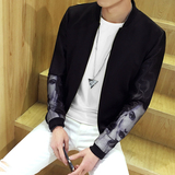 韩版夏季立领夹克衫男修身薄款长袖外套潮流褂子外穿上衣大码胖子