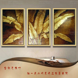 纯手绘有框客厅油画装饰画抽象画东南亚泰式金箔画《金铂芭蕉叶》