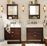 美式乡村浴室柜橡木现代中式浴柜实木洗脸盆柜台上盆浴室柜组合4