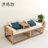 新中式老榆木免漆罗汉床现代简约实木沙发床禅意罗汉床垫子五件套