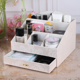 雅臣仕 皮革多功能化妆品收纳盒 桌面收纳整理箱包 大号木质韩国