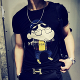 夏季韩版紧身男士纯棉短袖蜡笔小新T恤青少年修身新款印花打底衫
