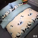 2016年全棉可爱超级萌物大熊猫图案绣边工艺床上用品四件套