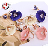 韩国代购时尚优雅淑女大花朵珍珠花蕊两用水钻耳钉后挂式耳环包邮