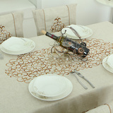 方形餐桌台布亚麻混纺绣花布艺桌布 欧式淡雅古典纹路茶几桌布 长