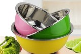彩色圆形不锈钢盆加厚加深三件套彩色套装厨房用品和面盆洗菜盆