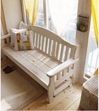 包邮实木白色长椅客厅阳台休闲椅地中海公园椅2.3人 松木长椅