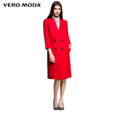 Vero Moda2016新品V领双排扣中长款风衣外套|316121006