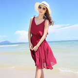 2016度假女装沙滩裙短裙波西米亚吊带连衣裙夏显瘦海边必备海滩裙