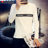 MRSOS韩版男士字母印花长袖T恤大码男装打底衫圆领体恤青少年衣服