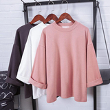 秋装新款2016韩版半高领卷边七分袖T恤女学生宽松显瘦纯色打底衫