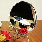铁架圆镜台式双面镜怀旧梳妆打扮镜坐镜美容镜折叠化妆镜子中号