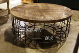 LOFT工业风美式法式乡村铁艺家具客厅实木复古圆形茶几茶桌