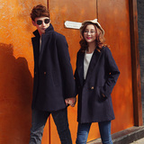 2015新品男女情侣装外套韩版纯色呢子风衣中长款修身休闲时尚大衣