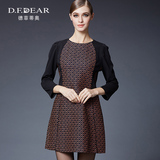 D．F．DEAR/德菲蒂奥品牌女装春秋韩版七分袖印花显瘦打底连衣裙