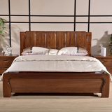 黄金胡桃木实木床现代中式双人床1.8 1.5米储物高箱气动床家具