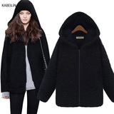 卡贝琳2015冬季新款加厚连帽卫衣女外套宽松长袖拉链加绒黑色外套
