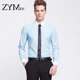 ZYMEN春季原创设计新品衬衣 商务扣领拼接款男士职业男士长袖衬衫