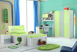 儿童家具套房组合 男孩女孩卧室家具套装 绿色儿童单人储物高箱床