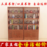 中式实木仿古书架书柜带门 办公室书房落地书架榆木 两门四层书架