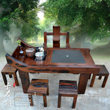实木泡茶桌定制古老船木家具古典功夫茶几桌椅组合整装乌金石茶台