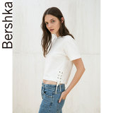 Bershka 女士 亚洲限定 侧边系带短款白色短袖T恤衫 02523111