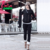 2016韩版卫衣女秋冬套装休闲外套开衫连帽加绒加厚运动修身两件套