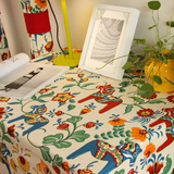 欧式美式乡村简约卡通棉麻餐桌布长方形茶几布台布布艺床头柜盖布