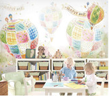 大型无缝壁画儿童房环保卡通墙纸卧室背景墙壁纸 3D气球环游