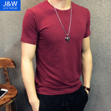 JW夏季韩版青年衣服短袖T恤男圆领修身百搭简约纯色半袖打底衫潮