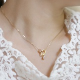 韩国进口首饰代购14k纯黄金玫瑰金时尚精美双环G家个性锁骨项链新
