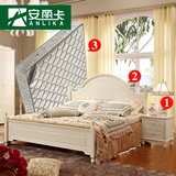 安丽卡韩式田园床 双人床 储物高箱实木婚床 象牙白色儿童床