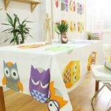猫头鹰天然棉麻餐桌布 卡通风格桌布儿童房圆桌布 布艺台布