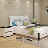 木桐居家具 现代简约卧室板式床单人床1.5米双人床白色烤漆婚床