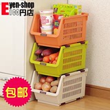 日本进口inomata 叠加式收纳筐 水果蔬菜收纳篮置物筐厨房整理架