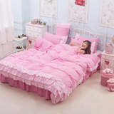 韩版床裙四件套粉色紫色公主床上用品蕾丝床单被套双人1.5/1.8m
