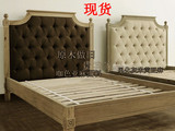美式乡村实木床原木做旧法式橡木双人床家具欧式布艺方床1.8米床