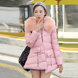 冬装韩版大毛领羽绒棉服中长款可爱少女学生A字显瘦蓬蓬粉色外套