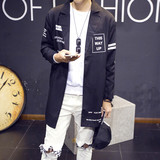春款港男BIGBANG权志龙潮流同款外套中长款风衣字母印花纯色衬衣
