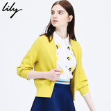 Lily2015冬新款女装棒球领修身显瘦欧美纹理短外套115320F3608