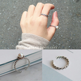 Acadeau韩国设计师925纯银编织麻花戒指做旧复古淡水珍珠开口指环