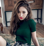 夏季新款韩版短袖针织衫女圆领短款套头毛衣薄长袖修身打底衫t恤