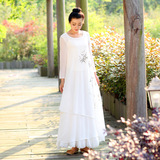 佛笑缘夏装新款女装中国风复古优雅手绘雪纺长裙长袖连衣裙预售