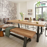 美式复古铁艺实木长方形餐桌六人高咖啡厅桌椅组合小户型吃饭桌子