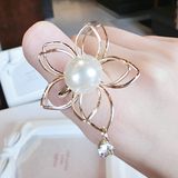 欧美装配饰品人造珍珠镂空立体花朵戒指开口可调节个性食指指环女