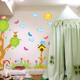 儿童房卧室装饰墙贴纸卡通动物森林聚会鸟屋蝴蝶乐园壁纸防水贴画