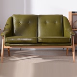 北欧简约时尚双位水曲柳实木皮艺坐垫靠背沙发 客厅会客室沙发椅
